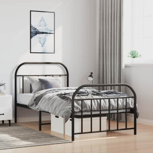 vidaXL Bedframe met hoofd- en voeteneinde metaal zwart 100x190 cm