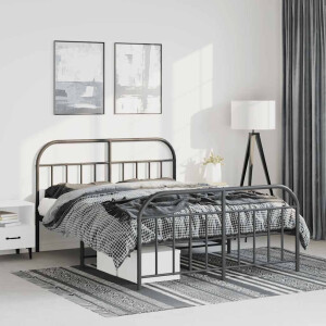 vidaXL Bedframe met hoofd- en voeteneinde metaal zwart 150x200 cm