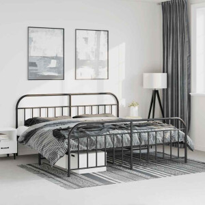 vidaXL Bedframe met hoofd- en voeteneinde metaal zwart 183x213 cm