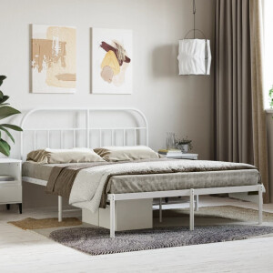 vidaXL Bedframe met hoofdbord metaal wit 140x200 cm