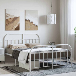 vidaXL Bedframe met hoofd- en voeteneinde metaal wit 135x190 cm