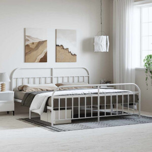 vidaXL Bedframe met hoofd- en voeteneinde metaal wit 193x203 cm