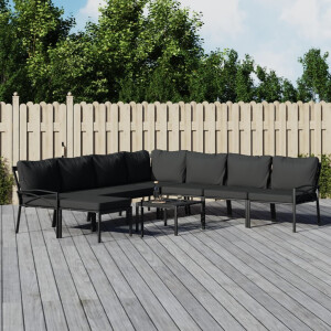 vidaXL 9-delige Loungeset met kussens staal grijs