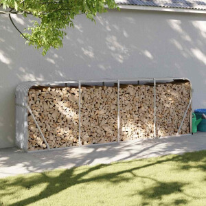 vidaXL Haardhoutopslag 300x45x100 cm gegalvaniseerd staal lichtgrijs