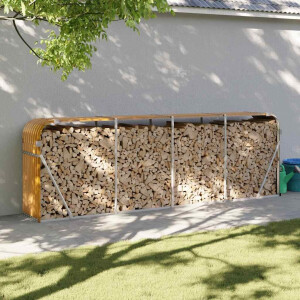 vidaXL Haardhoutopslag 300x45x100 cm gegalvaniseerd staal houtlook