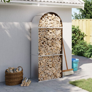 vidaXL Haardhoutopslag 80x45x190 cm gegalvaniseerd staal zilverkleurig