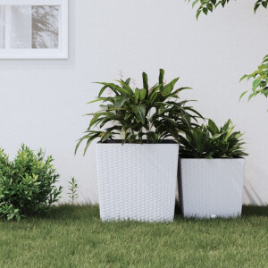vidaXL Plantenbak met uitneembare bak rattan-look 37/64 L PP wit