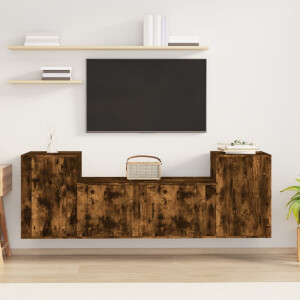 vidaXL 3-delige Tv-meubelset bewerkt hout gerookt eikenkleurig