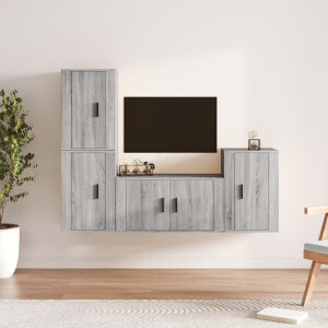 vidaXL 4-delige Tv-meubelset bewerkt hout grijs sonoma eikenkleurig