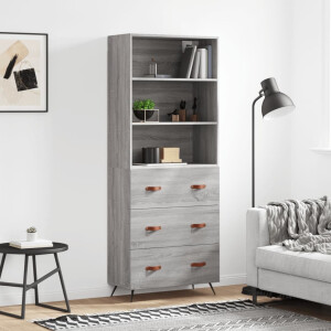 vidaXL Hoge kast 69,5x34x180 cm bewerkt hout grijs sonoma eikenkleurig