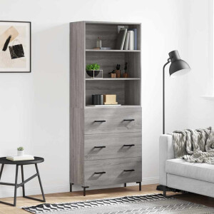 vidaXL Hoge kast 69,5x34x180 cm bewerkt hout grijs sonoma eikenkleurig