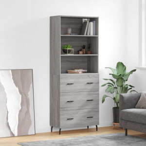 vidaXL Hoge kast 69,5x34x180 cm bewerkt hout grijs sonoma eikenkleurig