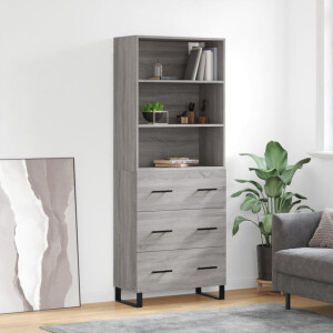 vidaXL Hoge kast 69,5x34x180 cm bewerkt hout grijs sonoma eikenkleurig