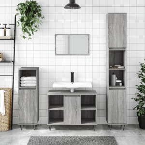vidaXL 3-delige Badkamermeubelset bewerkt hout grijs sonoma eikenkleur
