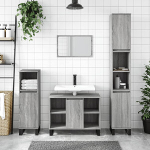 vidaXL 3-delige Badkamermeubelset bewerkt hout grijs sonoma eikenkleur
