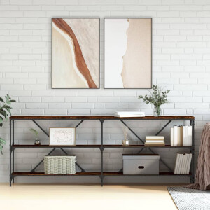 vidaXL Wandtafel 200x30x75 cm bewerkt hout en ijzer gerookt eikenkleur