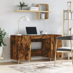 vidaXL Bureau 140x50x75 cm bewerkt hout gerookt eikenkleurig