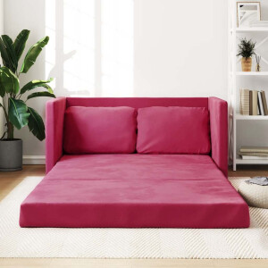 vidaXL Slaapbank vloermodel 2-in-1 122x204x55 cm fluweel wijnrood