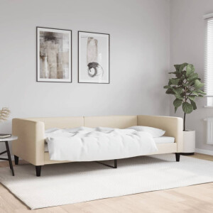 vidaXL Slaapbank 100x200 cm stof crèmekleurig