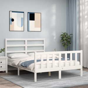 vidaXL Bedframe met hoofdbord massief hout wit