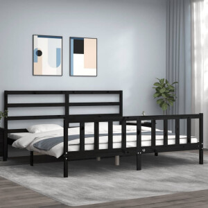 vidaXL Bedframe met hoofdbord massief hout zwart 200x200 cm