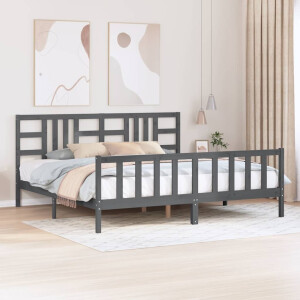 vidaXL Bedframe met hoofdbord massief hout grijs 200x200 cm