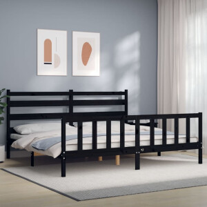 vidaXL Bedframe met hoofdbord massief hout zwart 200x200 cm