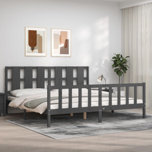 vidaXL Bedframe met hoofdbord massief hout grijs 200x200 cm