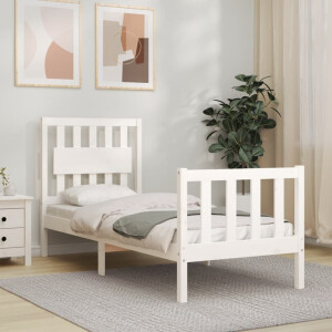 vidaXL Bedframe met hoofdbord massief hout wit