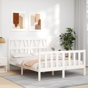 vidaXL Bedframe met hoofdbord massief hout wit