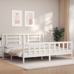 vidaXL Bedframe met hoofdbord massief hout wit