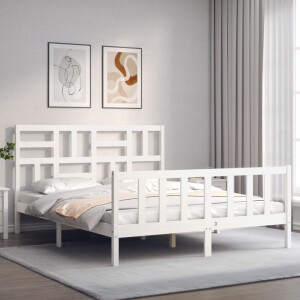 vidaXL Bedframe met hoofdbord massief hout wit
