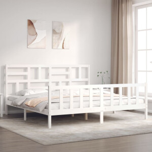 vidaXL Bedframe met hoofdbord massief hout wit