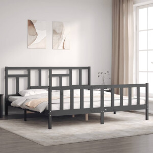 vidaXL Bedframe met hoofdbord massief hout grijs 200x200 cm