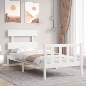 vidaXL Bedframe met hoofdbord massief hout wit