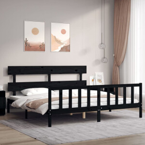 vidaXL Bedframe met hoofdbord massief hout zwart 200x200 cm