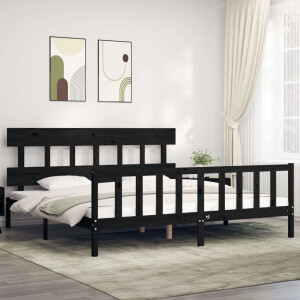 vidaXL Bedframe met hoofdbord massief hout zwart 200x200 cm