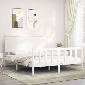 vidaXL Bedframe met hoofdbord massief hout wit
