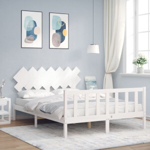 vidaXL Bedframe met hoofdbord massief hout wit