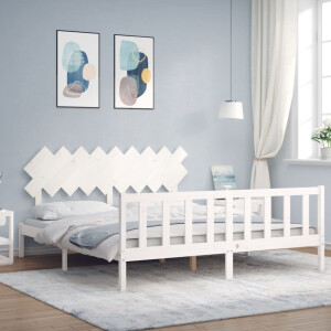 vidaXL Bedframe met hoofdbord massief hout wit Super King Size