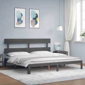 vidaXL Bedframe met hoofdbord massief hout grijs 200x200 cm