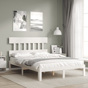 vidaXL Bedframe zonder matras massief grenenhout wit 140x190 cm