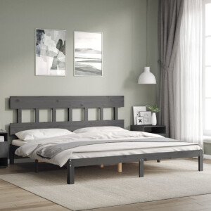 vidaXL Bedframe met hoofdbord massief hout grijs 200x200 cm