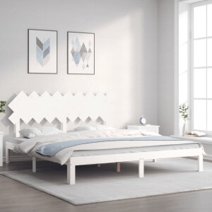 vidaXL Bedframe met hoofdbord massief hout wit Super King Size