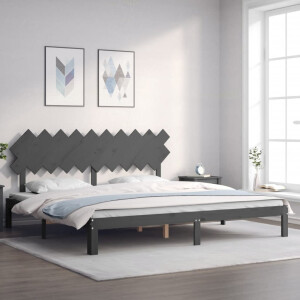 vidaXL Bedframe met hoofdbord massief hout grijs 200x200 cm