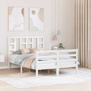 vidaXL Bedframe met hoofdbord massief hout wit