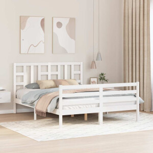 vidaXL Bedframe met hoofdbord massief hout wit
