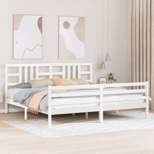vidaXL Bedframe met hoofdbord massief hout wit 200x200 cm