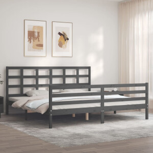 vidaXL Bedframe met hoofdbord massief hout grijs 200x200 cm