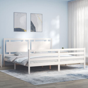 vidaXL Bedframe met hoofdbord massief hout wit